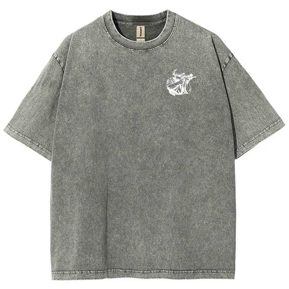 Shooting Instructor Pattern Washed Vintage Short Sleeves T-Shirt-moweekender