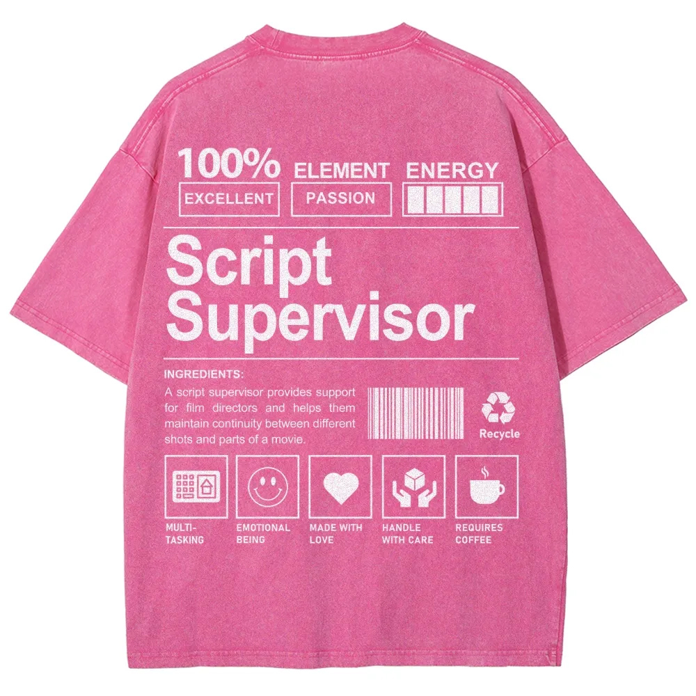 Script Supervisor Pattern Washed Vintage Short Sleeves T-Shirt-moweekender