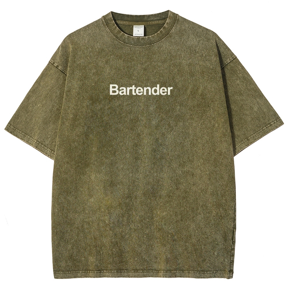 Bartender Printed Washed Vintage Short Sleeves T-Shirt-moweekender