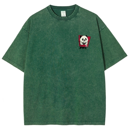 PFC Panda Printed Washed Vintage Short Sleeves T-Shirt-moweekender