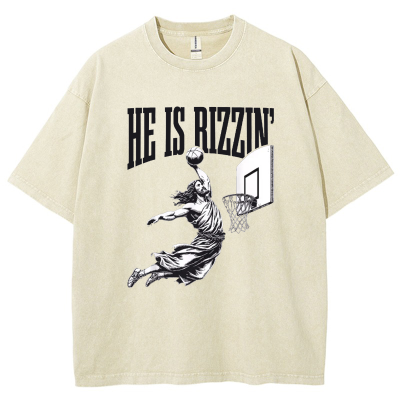 He Is Rizzin' Risen Vintage Snowflake Washed T-Shirt-moweekender