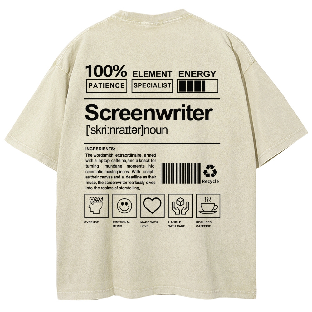 Screenwriter Pattern Washed Vintage Short Sleeves T-Shirt-moweekender