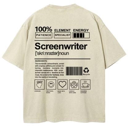 Screenwriter Pattern Washed Vintage Short Sleeves T-Shirt-moweekender