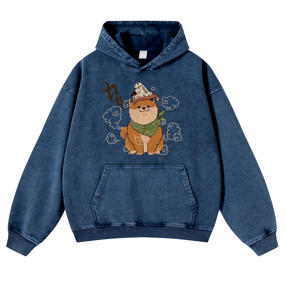 Japanese Panda Shiba Inu Pattern Vintage Washed Hoodie-moweekender