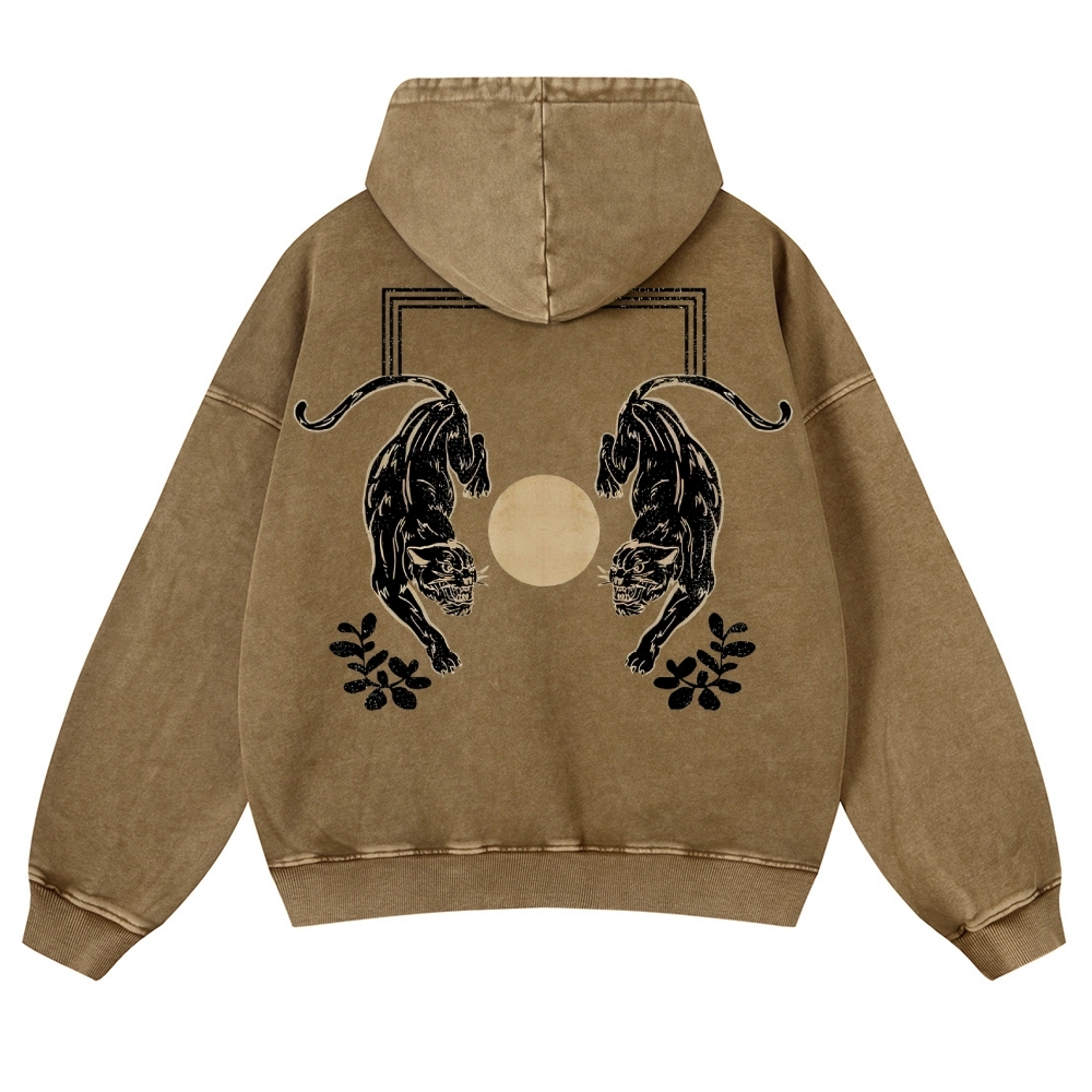 Fierce Panther Pattern Vintage Washed Hoodie-moweekender
