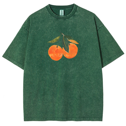 Orange Vintage Snowflake Washed T-Shirt-moweekender