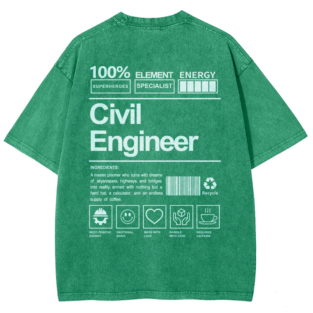 Civil Engineer Washed Vintage Short Sleeves T-Shirt-moweekender