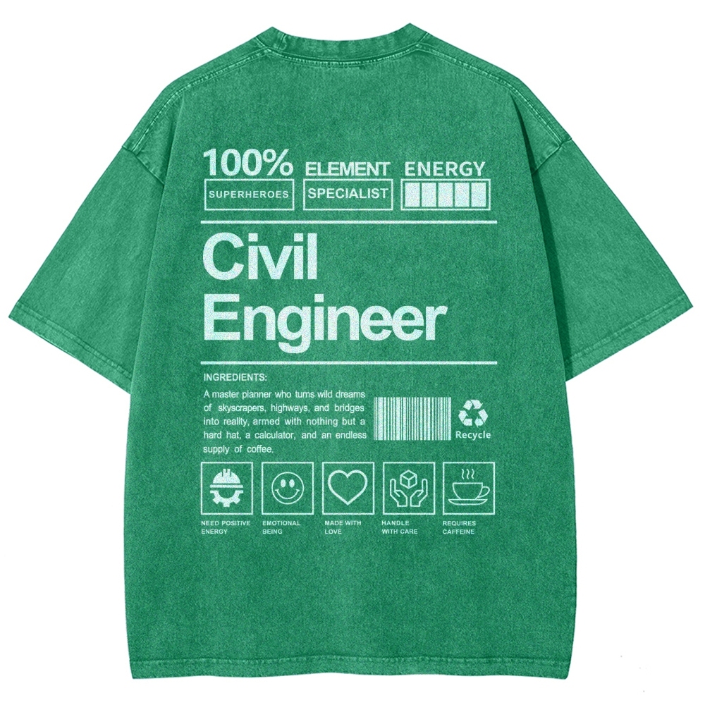 Civil Engineer Washed Vintage Short Sleeves T-Shirt-moweekender