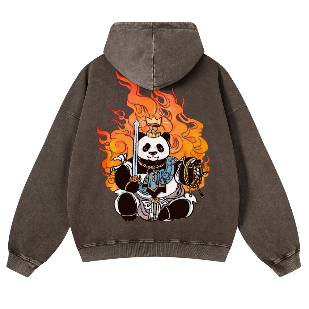Panda King Pattern Printed Vintage Washed Hoodie-moweekender