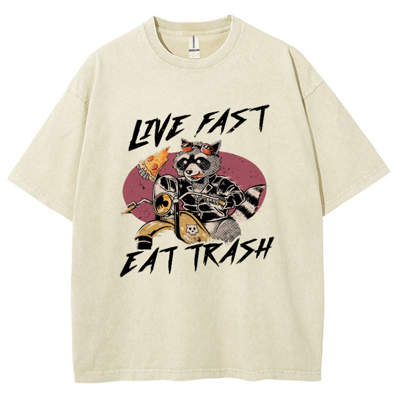 Live Fast Eat Trash Vintage Snowflake Washed T-Shirt-moweekender