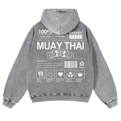 Muay Thai Printed Vintage Washed Hoodie-moweekender