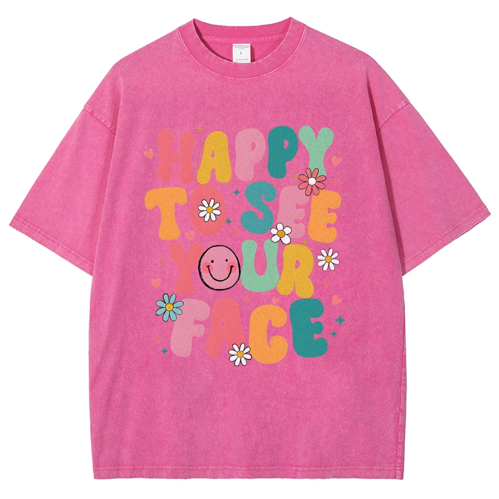 Happy To See You Face Unisex Fit Washed T-Shirt-moweekender
