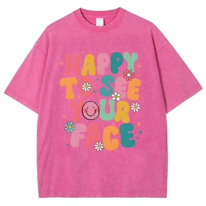 Happy To See You Face Unisex Fit Washed T-Shirt-moweekender
