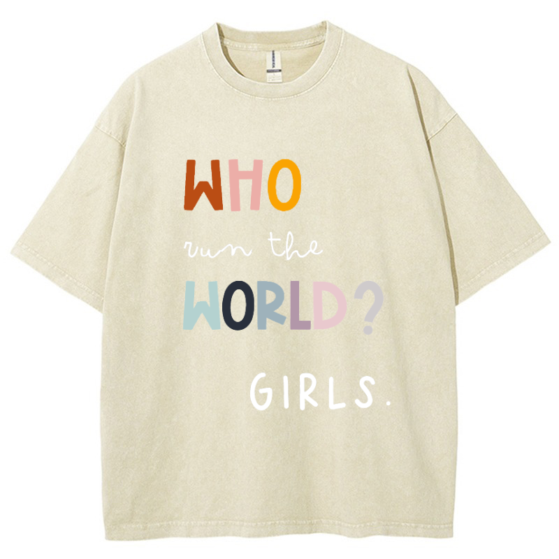 Who Run The World Girls Vintage Snowflake Washed T-Shirt-moweekender
