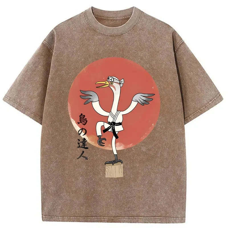 Karate Crane Japan Washed T-Shirt-moweekender