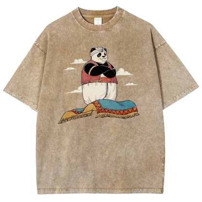 Arab Panda Pattern Washed Vintage Short Sleeves T-Shirt-moweekender