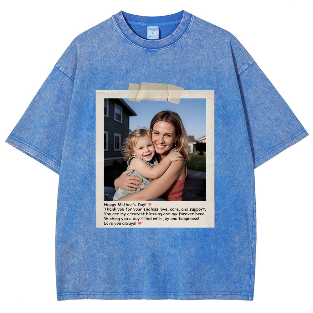 Photo Custom Mother's Day Gift Unisex Fit Washed T-Shirt
