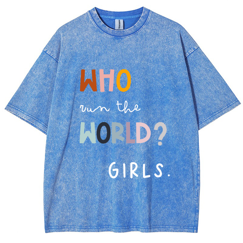 Who Run The World Girls Vintage Snowflake Washed T-Shirt-moweekender