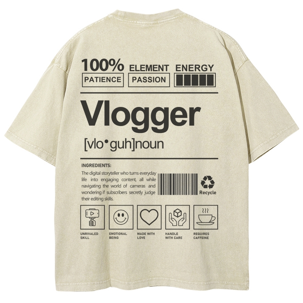 Vlogger Pattern Washed Vintage Short Sleeves T-Shirt-moweekender