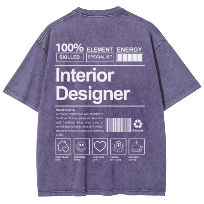 Interior Designer Pattern Washed Vintage Short Sleeves T-Shirt-moweekender
