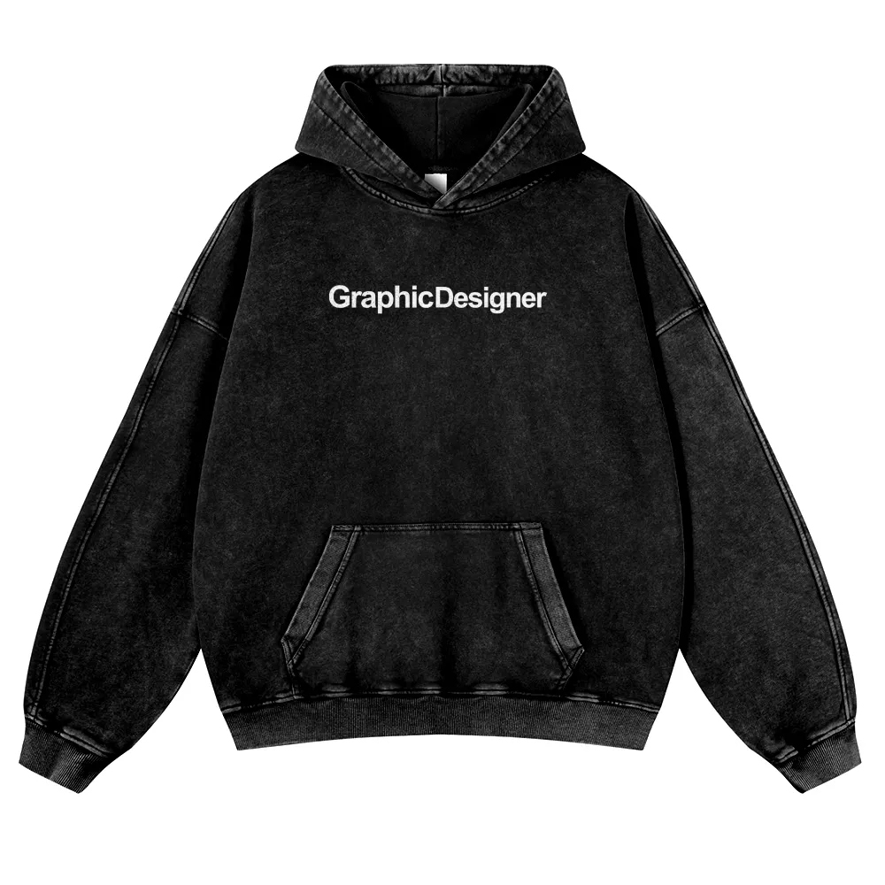 Graphic Designer Printed Vintage Washed Hoodie-moweekender
