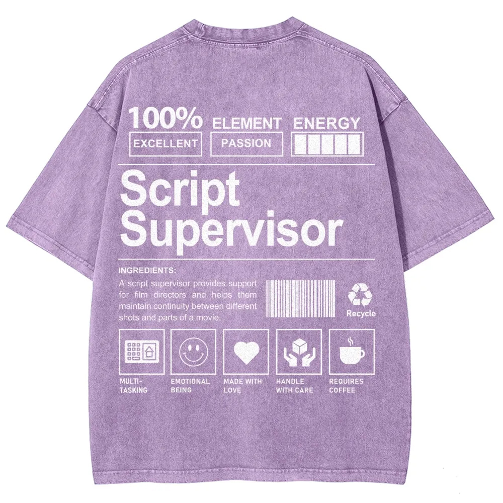 Script Supervisor Pattern Washed Vintage Short Sleeves T-Shirt-moweekender