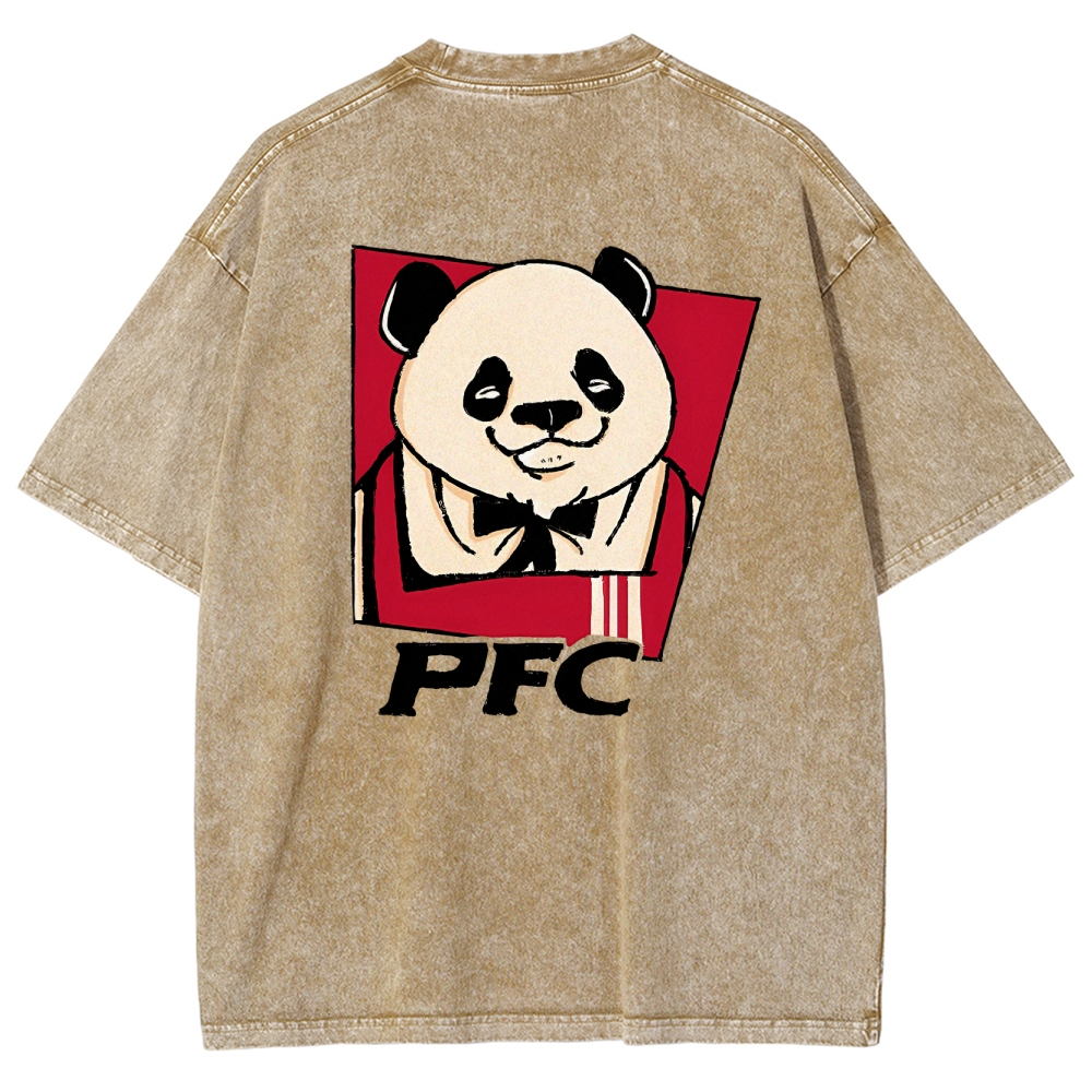 PFC Panda Printed Washed Vintage Short Sleeves T-Shirt-moweekender