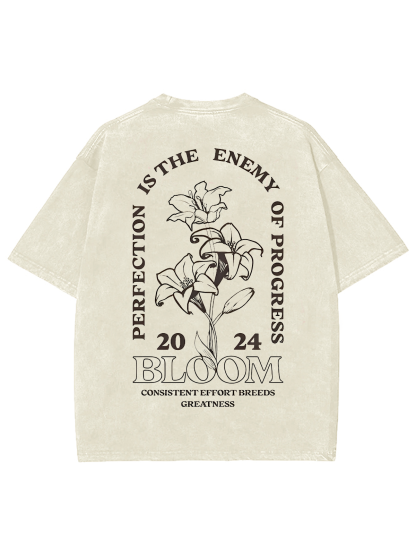 Bloom 2024 Unisex Printed Retro Washed Short Sleeved T-Shirt-moweekender