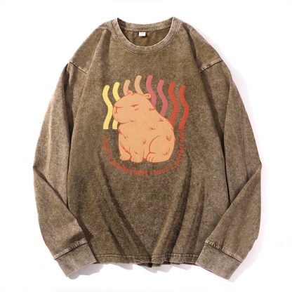 Capybara Casual Deep Washed Vintage Long Sleeves T-Shirt-moweekender