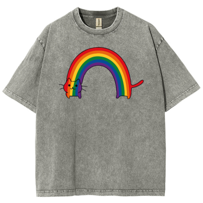 Rainbow Cat Washed Oversized T-Shirt-moweekender
