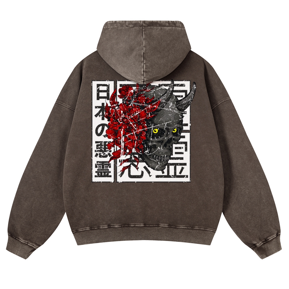 Japanese Ancient Devil Casual Vintage Washed Hoodie-moweekender