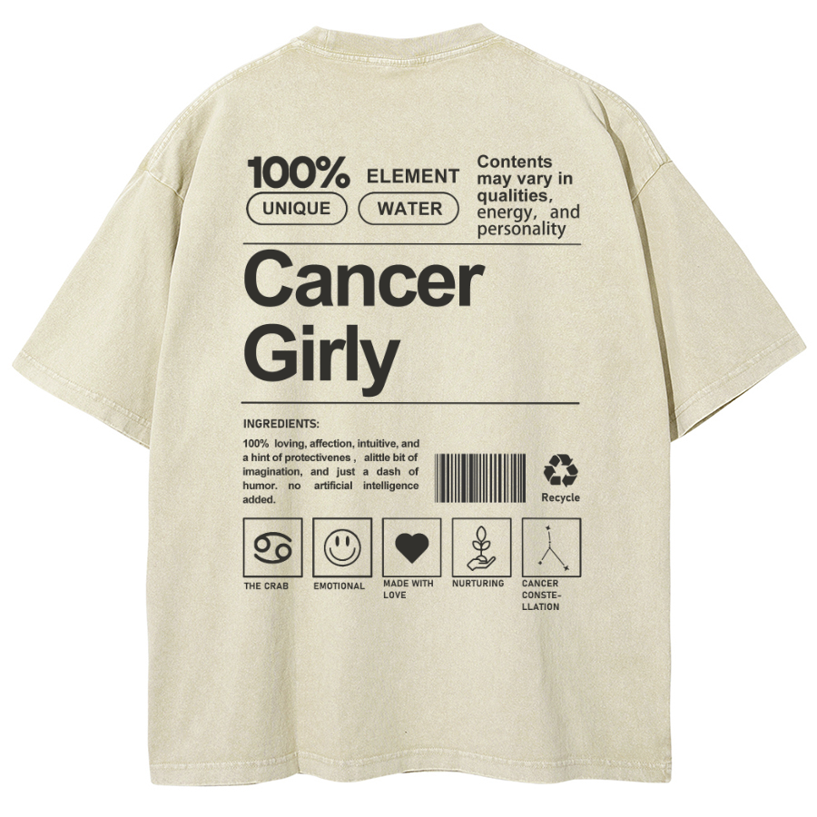 Cancer Girly Unisex Fit Washed Oversized T-Shirt-moweekender