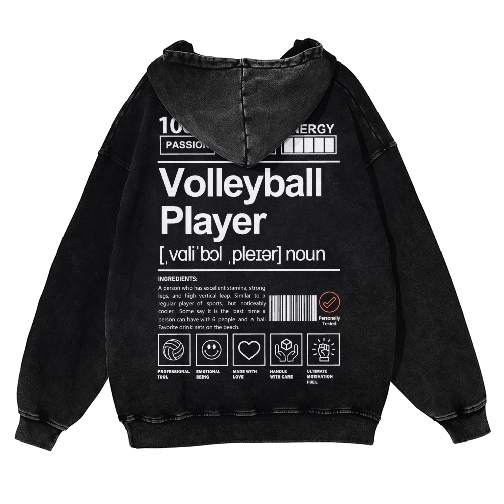 Vollyball Player Printed Vintage Washed Hoodie-moweekender