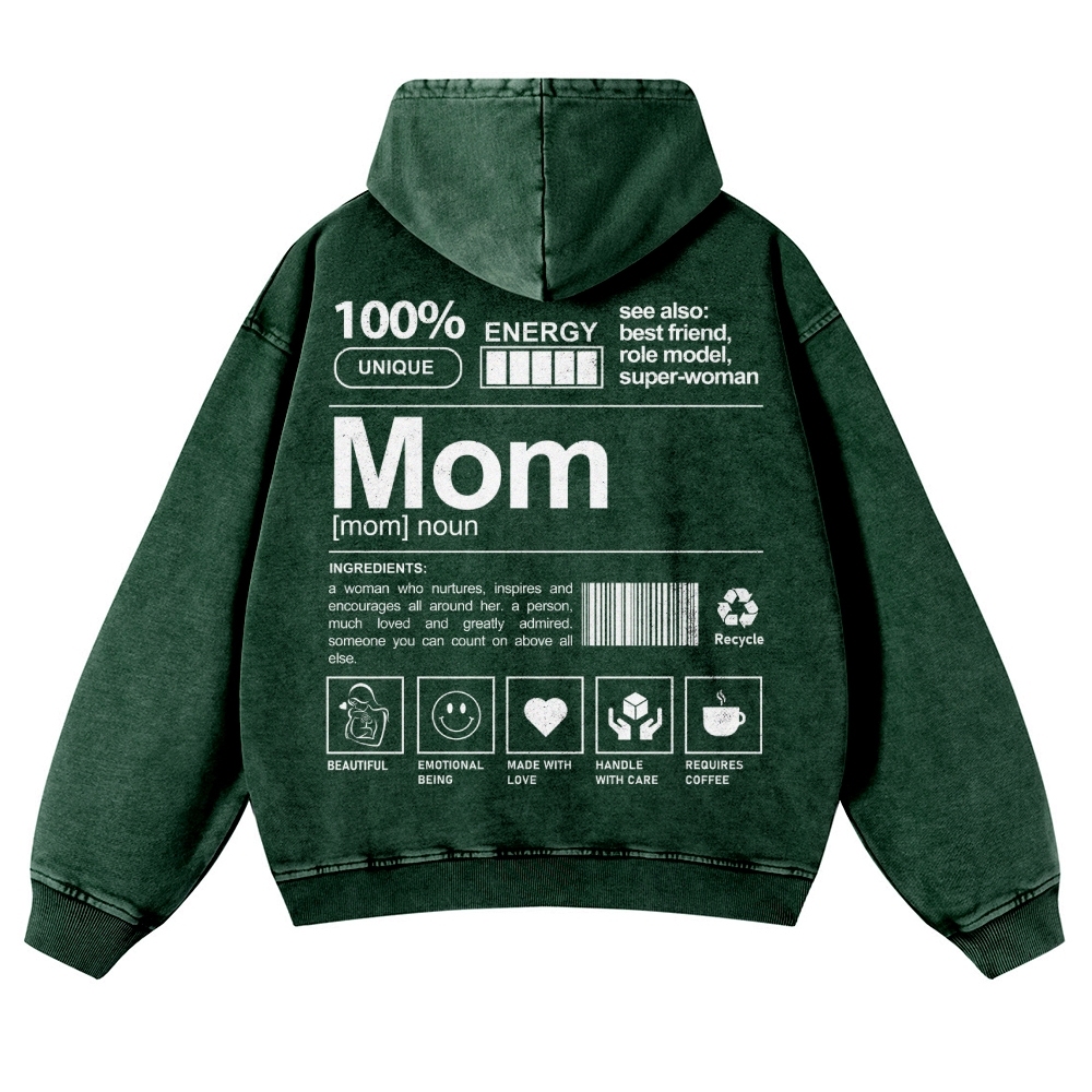 Mom Printed Vintage Washed Hoodie-moweekender