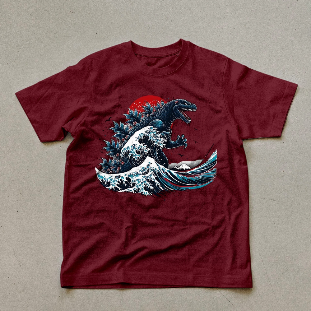 Godzilla Wave Ukiyoe Pattern Unisex Prints T-Shirt-moweekender
