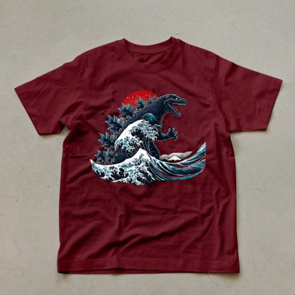Godzilla Wave Ukiyoe Pattern Unisex Prints T-Shirt-moweekender