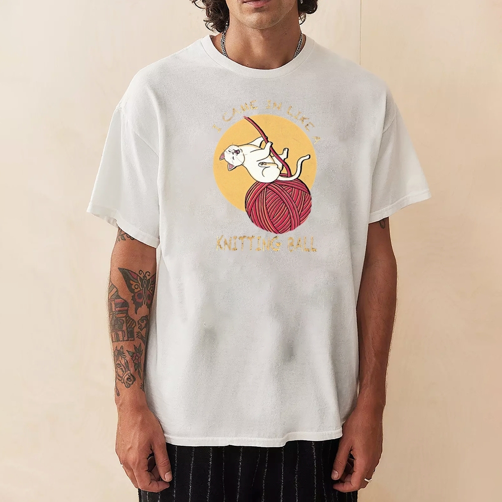 Wool Ball Cat Pattern Unisex Prints T-Shirt-moweekender