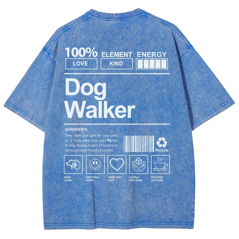 Dog Walker Pattern Washed Vintage Short Sleeves T-Shirt-moweekender
