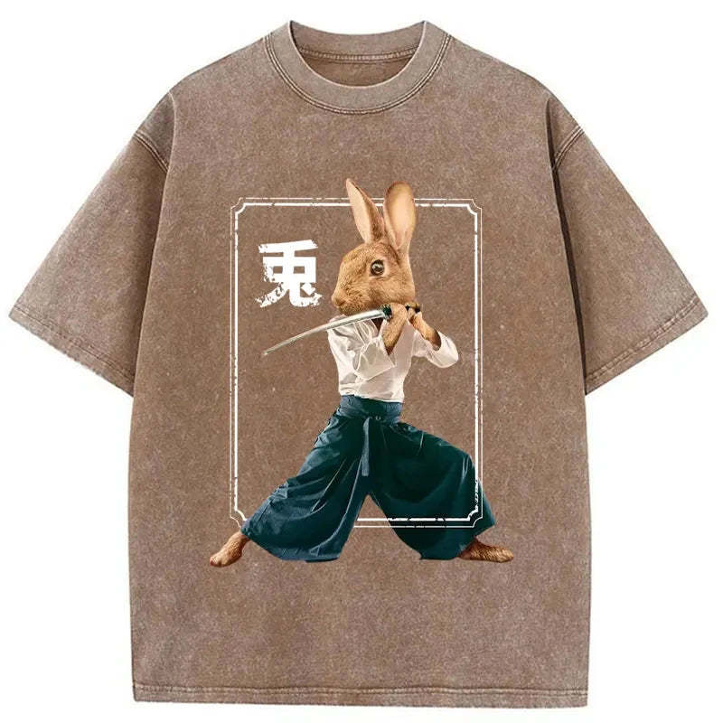 Rabbit Ninja Washed Vintage T-Shirt-moweekender