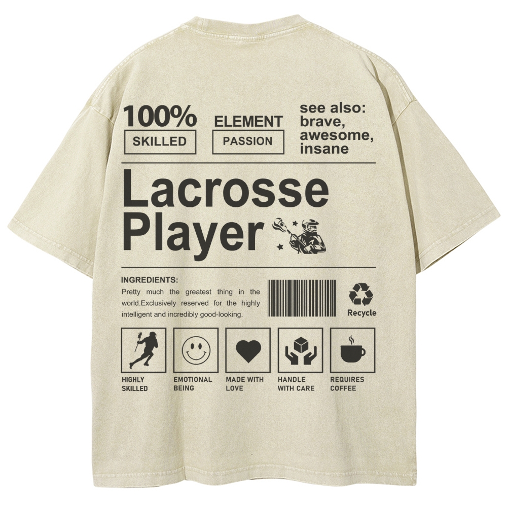 Lacrosse Player Pattern Washed Vintage Short Sleeves T-Shirt-moweekender
