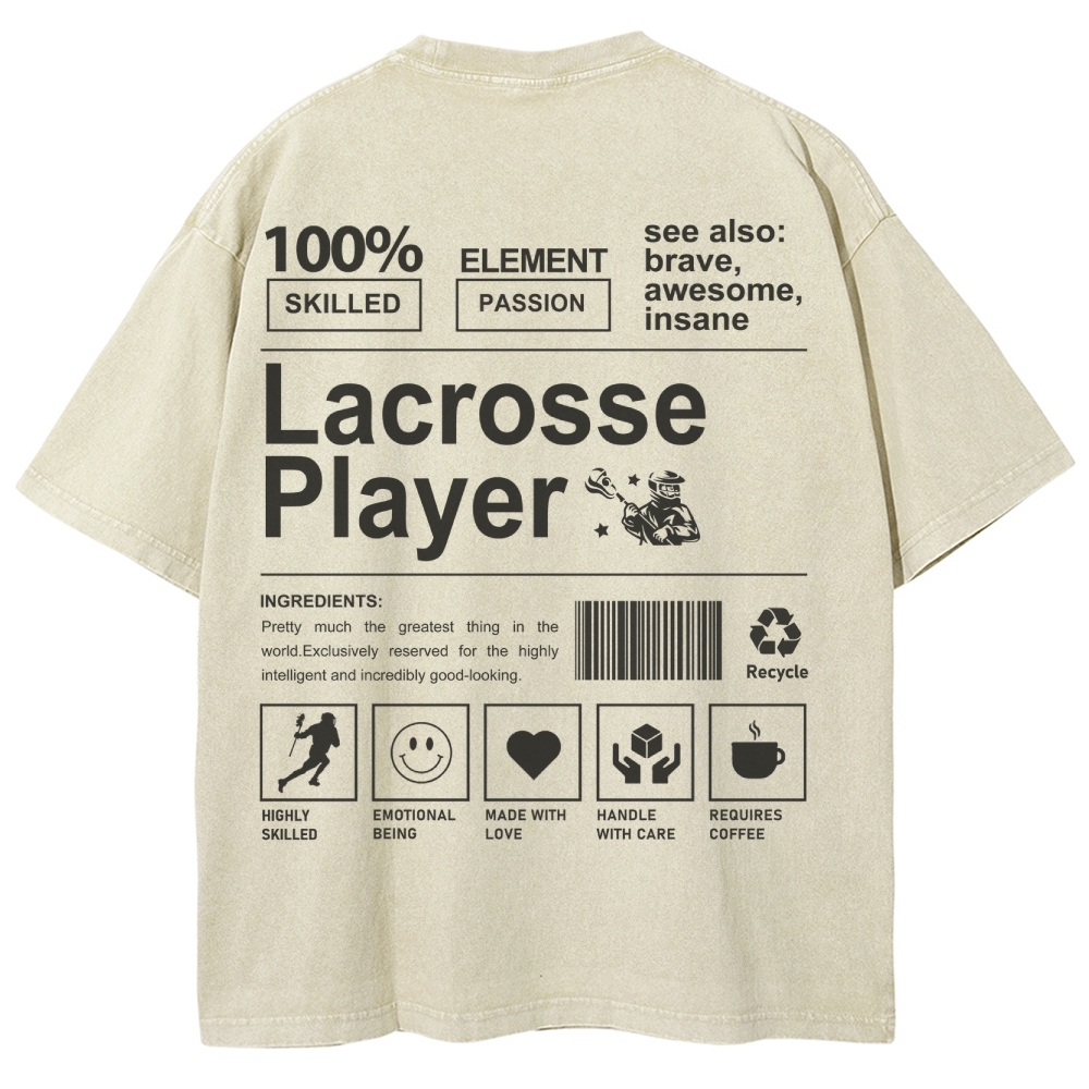 Lacrosse Player Pattern Washed Vintage Short Sleeves T-Shirt-moweekender