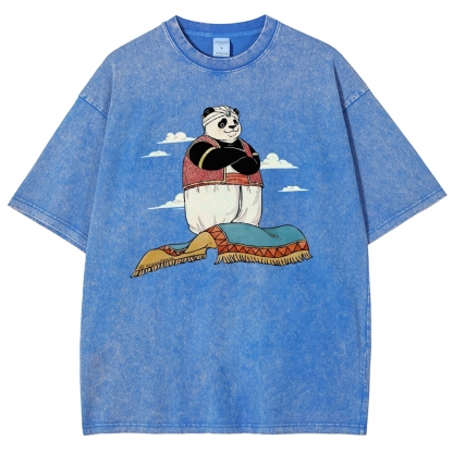Arab Panda Pattern Washed Vintage Short Sleeves T-Shirt-moweekender