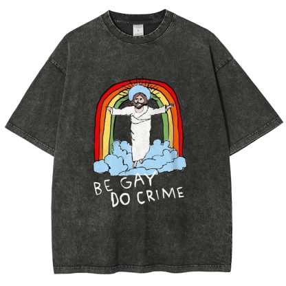 Be Gay Do Crime Vintage Snowflake Washed T-Shirt-moweekender