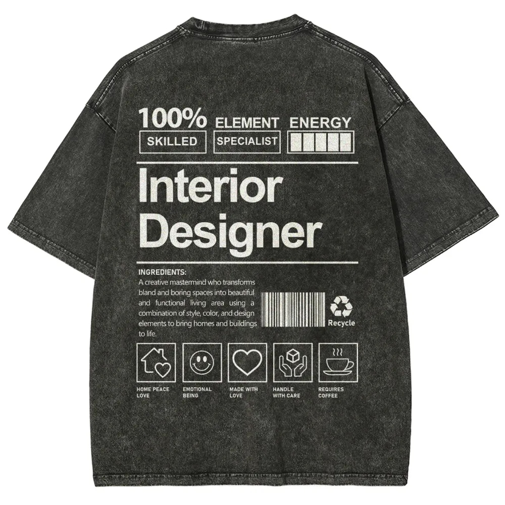 Interior Designer Pattern Washed Vintage Short Sleeves T-Shirt-moweekender