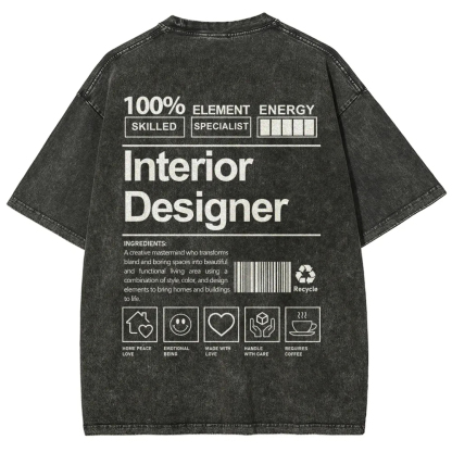Interior Designer Pattern Washed Vintage Short Sleeves T-Shirt-moweekender