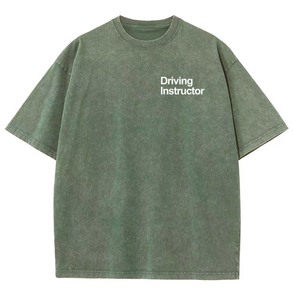 Driving Instructor Pattern Washed Vintage Short Sleeves T-Shirt-moweekender