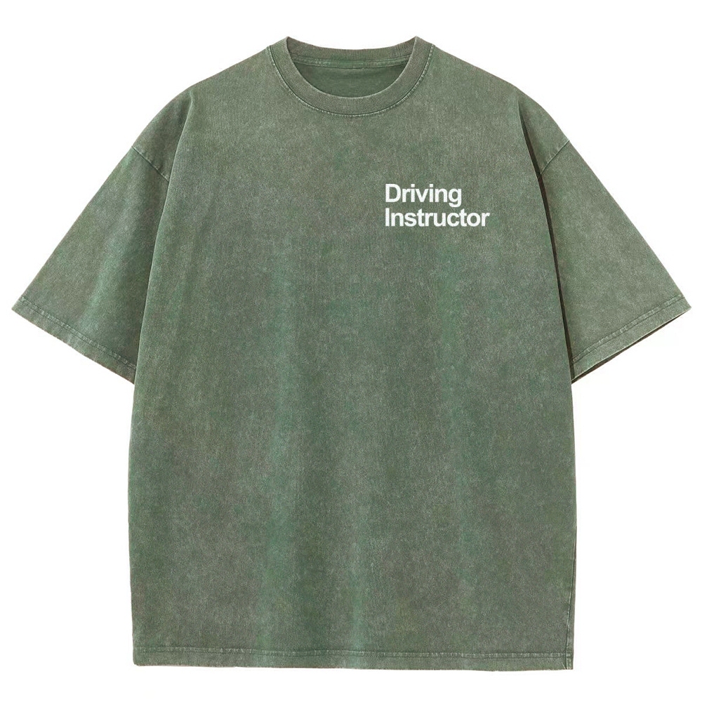 Driving Instructor Pattern Washed Vintage Short Sleeves T-Shirt-moweekender