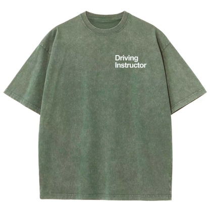 Driving Instructor Pattern Washed Vintage Short Sleeves T-Shirt-moweekender