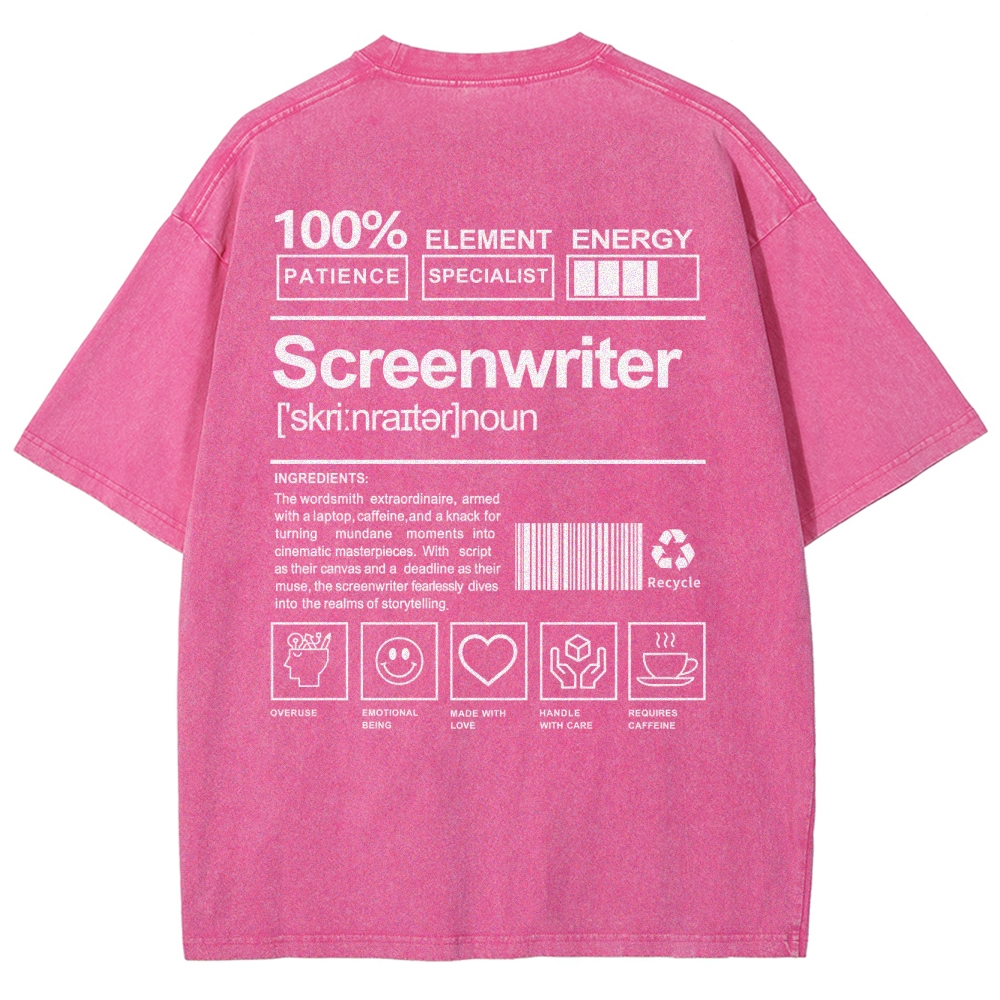 Screenwriter Pattern Washed Vintage Short Sleeves T-Shirt-moweekender