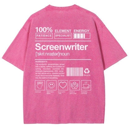Screenwriter Pattern Washed Vintage Short Sleeves T-Shirt-moweekender